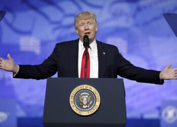 In this Feb. 24, 2017, photo, President Donald Trump speaks at the Conservative Political Action Conference (CPAC) in Oxon Hill, Md. Trump's first address to Congress gives him a welcome opportunity to refocus his young administration on the core economic issues that helped him get elected  and, his allies hope, to move beyond the distractions and self-inflicted wounds that have roiled his White House. (AP Photo/Alex Brandon) ORG XMIT: WX203